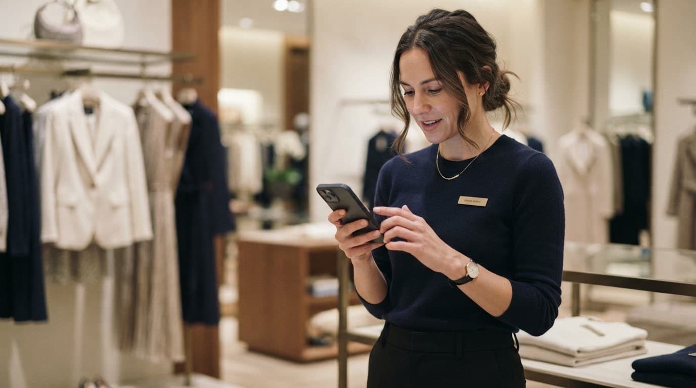 A boutique associate capturing a Moment on the phone she already carries