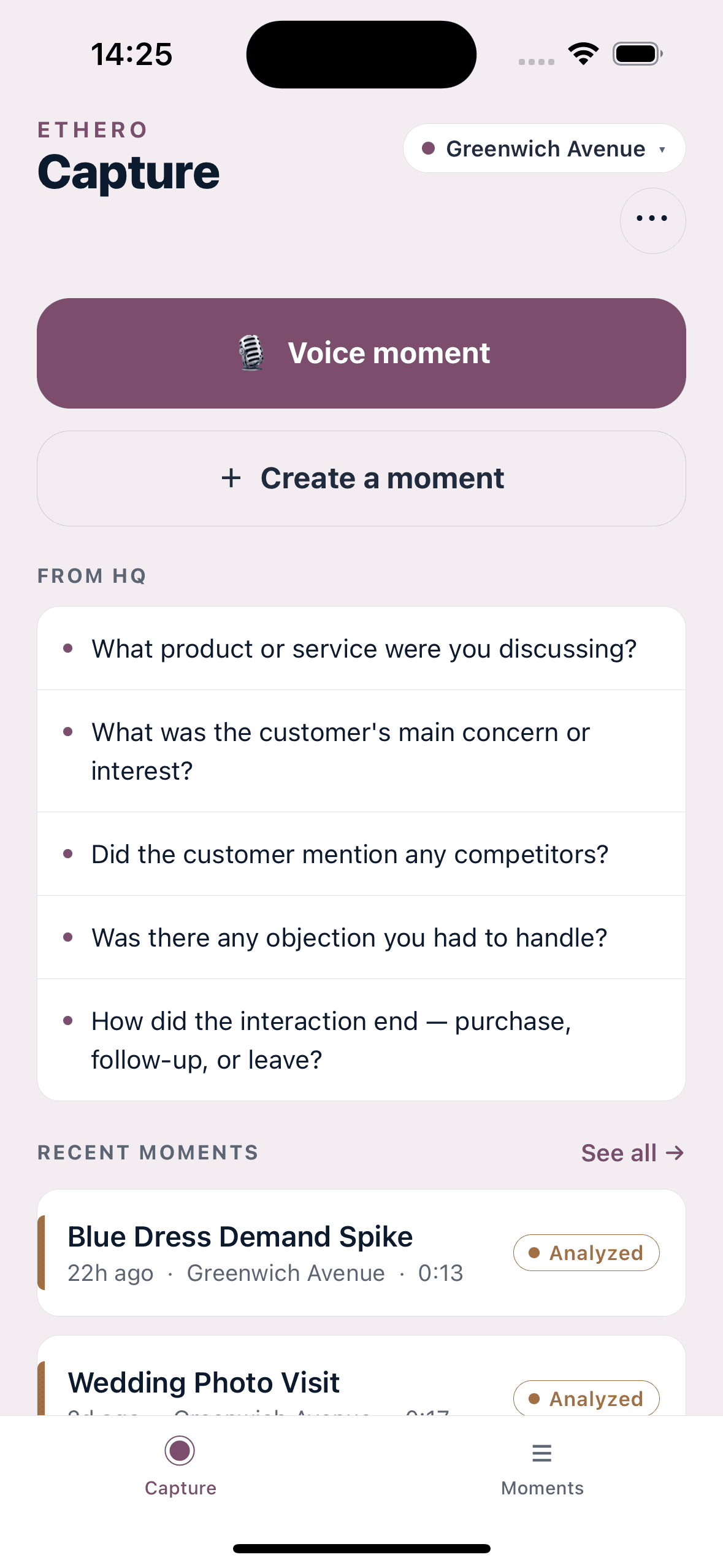 Ethero Capture screen on the associate app