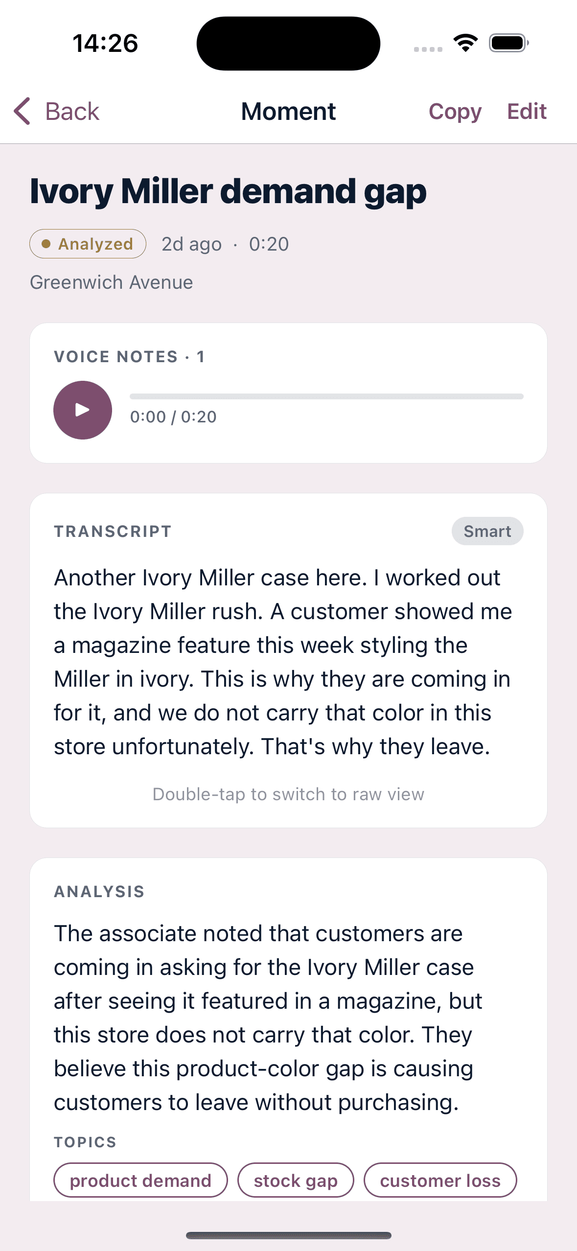 A captured Moment with transcript and analysis
